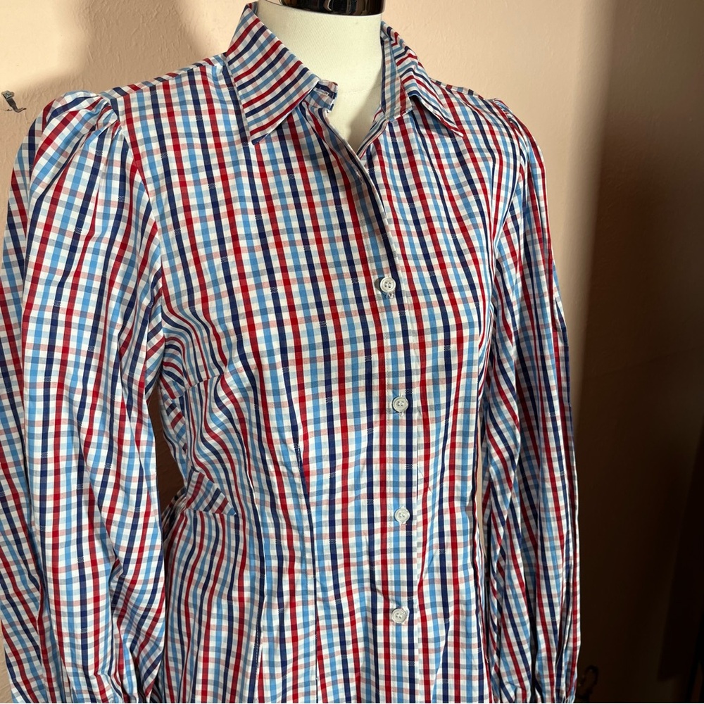 Greyson Gingham puff sleeve Peplum Feminine Western Buttondown shirt - Picture 17 of 17
